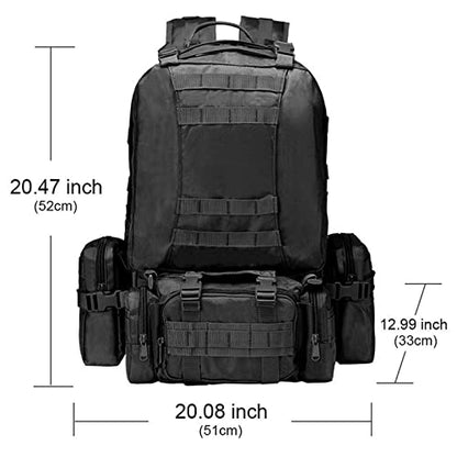 CVLIFE Tactical Backpack Military Army Rucksack 60L Large Assault Pack Detachable Molle Bag - color: 02-black