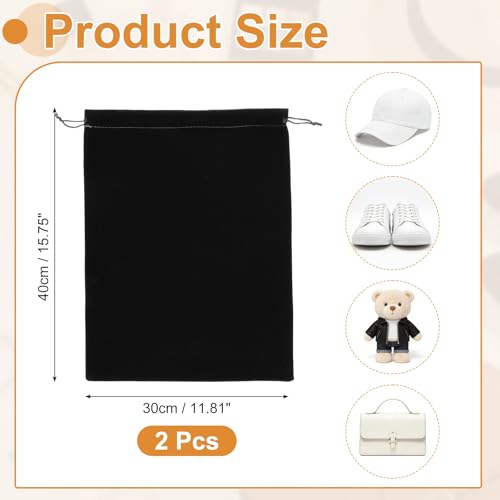 Cloth Shoe Bags for Travel, Flannel Pouch with Drawstring Closure Washable Breathable Cotton Fabric, 15.8x11.8" & 2 Pcs & Black- Fit for (Men Women/Luggage/Storage) - color: Black