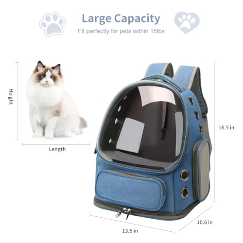 Cat Backpack Carrier for Cats and Small Dogs, Breathable Cat Bubble Backpack, Airline Approved Pet Travel Carrier for Hiking Camping Outdoor(Blue) - color: Blue