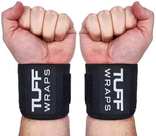 TuffWraps 16" Wrist Wraps: No Thumb Loops, Quality Gym Wrist Wraps for Weightlifting, Bench Press, Powerlifting, and Cross-Training—Try The Belt Loop Tightening System - color: Black/White