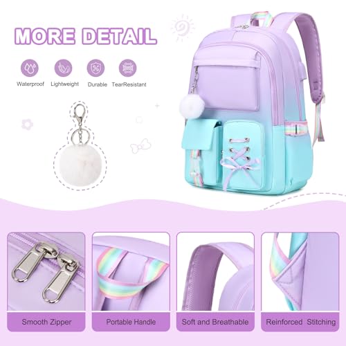 Scothen Backpacks for Girls, Girls Backpack with Lunch Box & Pencil Pouch for Teens Girl Kids Elementary Middle High School College Student Bookbag Daypack Laptop Travel Backpack for Women - color: Purple Blue