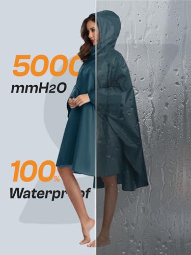 SaphiRose Unisex Rain Poncho Waterproof Raincoat Hooded for Adults Women with Pockets - color: Deep Blue
