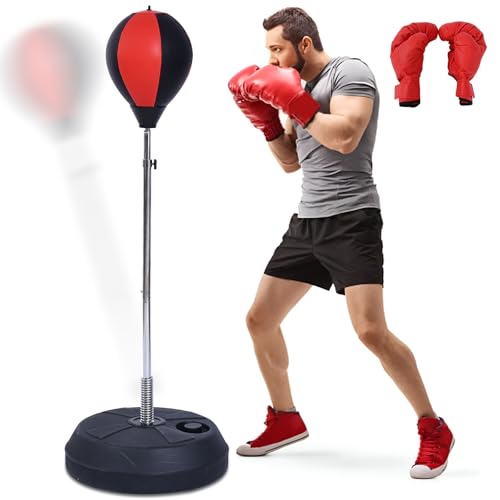 Stiatu Punching Bag with Stand, Heavy Boxing Bag Height Adjustable Reflex Bar and Speed Punching Bag for Adults & Youth, Home Gym Training Equipment for MMA Fitness Stress Relief - color: Red