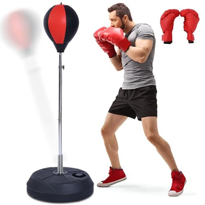 Stiatu Punching Bag with Stand, Heavy Boxing Bag Height Adjustable Reflex Bar and Speed Punching Bag for Adults & Youth, Home Gym Training Equipment for MMA Fitness Stress Relief - color: Red