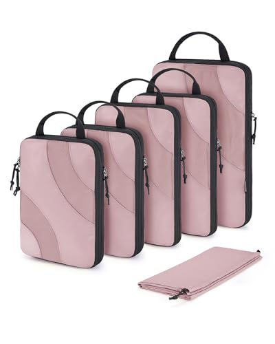 BAGSMART Compression Packing Cubes, 6 Set/4 Set/2 Set Travel Packing Cubes for Carry on Suitcases, Compression Suitcase Organizers Bag Set & Travel Cubes for Luggage, Lightweight Packing Organizers - color: Mist Purple, size: 6 Set