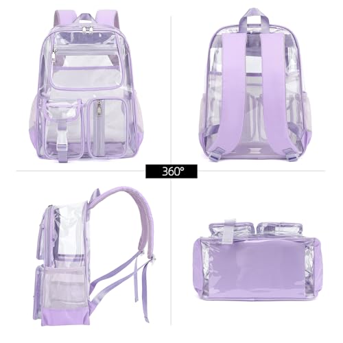 Clear Backpacks for Girls Women, Heavy Duty PVC Transparent School Bookbag See Through Back Pack for College Work Travel (Light Purple) - color: Light Purple