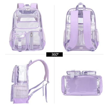 Clear Backpacks for Girls Women, Heavy Duty PVC Transparent School Bookbag See Through Back Pack for College Work Travel (Light Purple) - color: Light Purple