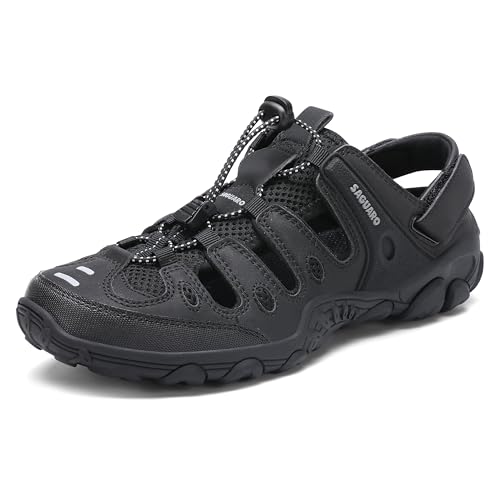 SAGUARO Men's Sport Sandals Adjustable Strap Closed Toe Outdoor Hiking Sandal Beach Water Shoes - color: Black, size: 6 Women/4 Men