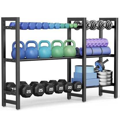 Dumbbell Rack 3-Tier 50 IN Length Adjustable Weight Rack For Home Gym Dumbbells Kettlebell (Rack Only)
