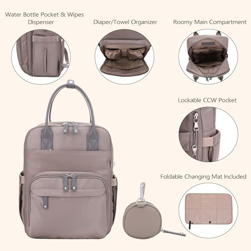 JESSIE & JAMES BeBe CCW Diaper Bag Nylon Backpack Multi Function Diaper Bag with Changing Pad & Stroller Straps_Dark Grey - color: Dark Grey
