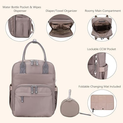 JESSIE & JAMES BeBe CCW Diaper Bag Nylon Backpack Multi Function Diaper Bag with Changing Pad & Stroller Straps_Dark Grey - color: Dark Grey