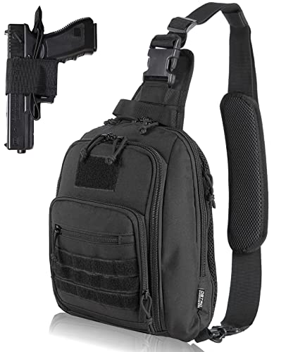 DBTAC Tactical Sling Bag | 8L Military Shoulder Chest Pack for Full Size Concealed Carry, Range, Travel, Outdoor Sports | Full Size Concealed Carry - color: Black