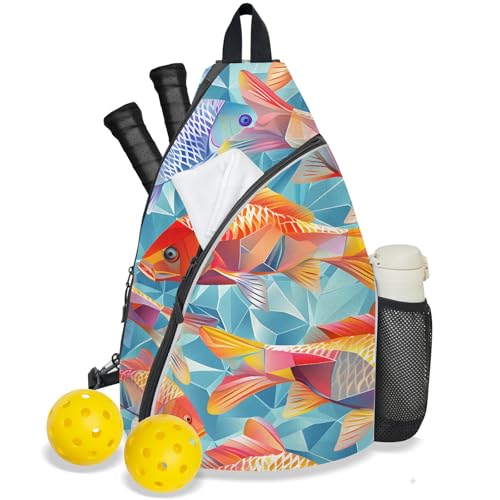 Pickleball Bag for Women Men Adjustable Crossbody Sling Backpack Hold Pickleball Paddle Water Bottle - color: Multicolor 7