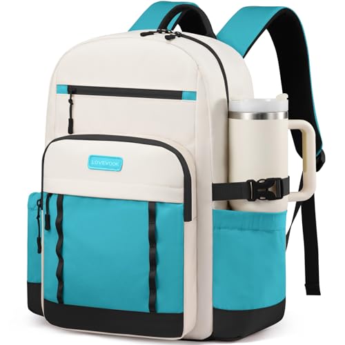 LOVEVOOK Laptop Backpack for Women with Large Cup Holder,15.6 Inch DIY Design Travel Work Backpack Computer Laptop Bag,Nurse Teacher College Backpack Purse,Gifts for Women Men,Beige-Black-Blue green - color: Beige - Black - Blue-green, size: 15.6 Inch