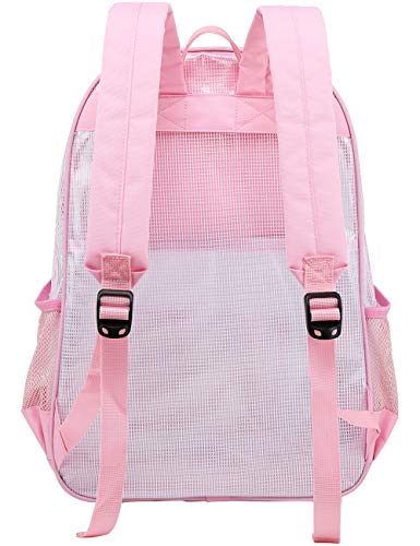 mygreen Basic Clear Backpack, Thick Odor Cold Resistant PVC Transparent Bookbag, 17 Inch Multi-Pocket Clear Bag for School Stadium Concert Work Travel (Pink, Large) - color: Pink