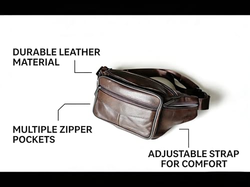 large 6 Pockets Leather Fanny Pack Travel Waist packs Waist Pack Suitable for Outdoor Mountaineering Travel Camping Cycling Running etc Fanny packs (Dark brownk) - color: Dark brown 2025 model