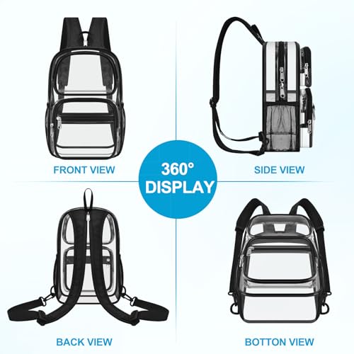Busiuw Clear Backpack for Stadium Events 3 in 1 Clear Sling Crossbody Bag with Adjustable Reinforced Straps for Sports Fan, Concert Festivals and Games (Black)
