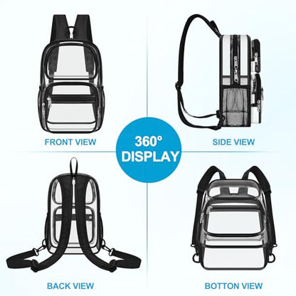 Busiuw Clear Backpack for Stadium Events 3 in 1 Clear Sling Crossbody Bag with Adjustable Reinforced Straps for Sports Fan, Concert Festivals and Games (Black)