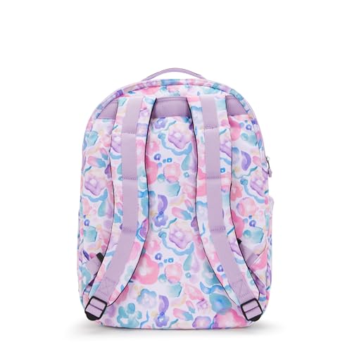 Kipling Women's Seoul Extra Large 17" Laptop Backpack, Durable, Roomy with Padded Shoulder Straps, Built-In Protective Sleeve - color: Aqua Flowers, size: 13.5''L x 17.75''H x 9''D