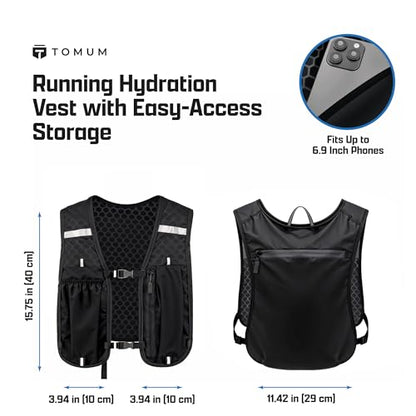 Tomum Running Vest for Women Men - Hydration Backpack Water Bottle Runner Vest for Hiking Trail Run Marathon Jogging - Lightweight Reflective Runners Vests Water Bag Back Pack with Phone Pocket