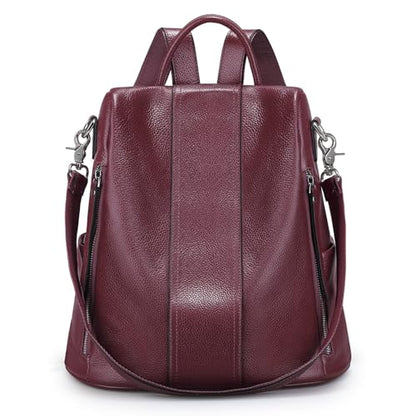 S-ZONE Leather Backpack Purses for Women Antitheft Rucksack Shoulder Bag Medium - color: Purple