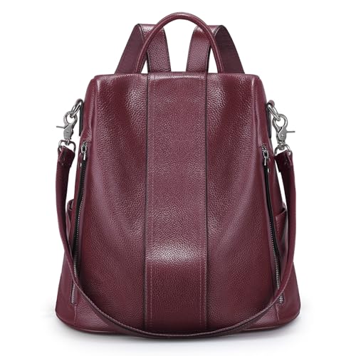 S-ZONE Leather Backpack Purses for Women Antitheft Rucksack Shoulder Bag Medium - color: Purple