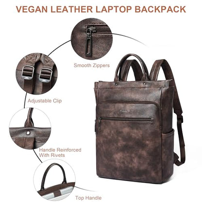 Leather Laptop Backpack for Women, Travel Backpack Purse Fits 15.6 Inch Laptop, Casual Daypack with Laptop Compartment for Men Teachers College Work Business Nurse Weekender, Black - color: 3-1 Coffee