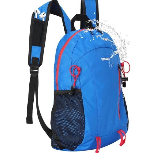 VPBAGE 15L Water-resistant Hiking Daypack, Small Backpack Travel Outdoor, Lightweight Day Pack with Tool Loops - color: Sky Blue