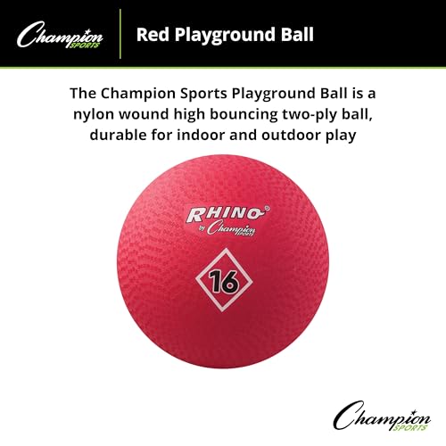 Champion Sports Playground Ball – Durable High-Bounce Ball, Sizes 5", 6", 7", 10", 13" & 16" for Gym, Recess & Play - style: 16" Diameter