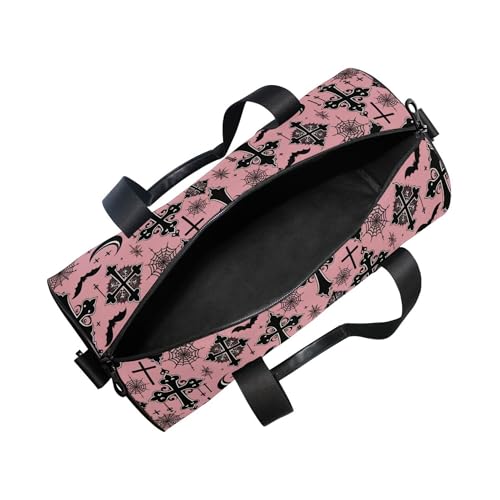 MNSRUU Sports Duffel Bags, Black Gothic Moon Spider Webs and Bats Athletic Gym Bag Overnight Workout Travel Tote Luggage for Men Women Yoga - color: Bats I8898