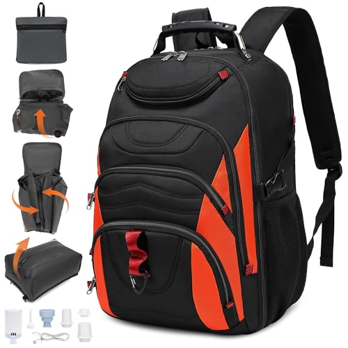 Boavan Vacuum Seal Backpack for Travel with Pump, 55L Large Bag with Zipper‑Off Detachable Vacuum Compression Bag Waterproof Carry On Large Travel Bag for Airline，Bags and Backpack Used Independently - color: Orange Q, size: 17.3