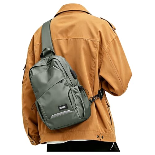 SEAFEW Small Green Sling Bag for Men Women, Mini Anti Theft One Strap Motorcycle Backpack, Sling Chest Bag Fanny Back Pack for Casual Travel Hiking Sport Gym - color: Green