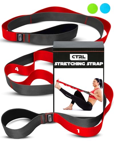 Stretching Strap with Loops - Non Elastic Stretch Band for Physical Therapy, Yoga Strap for Stretching Equipment, Stretch Bands for Exercise and Flexibility - Fascia, Hamstring & Leg Stretcher Belt - style: 10 Loops - Red