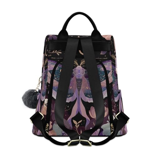 MNSRUU Goth Backpack Womens, Anti-Theft Womens Backpack Travel Handbags Shoulder Bag Mauve Moths Carry On Ladies Rucksack Fashion Casual Daypack, Hairball Pendant - color: Moths I18597