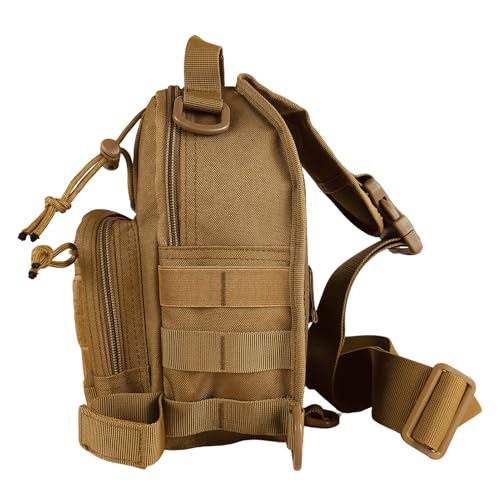 Fishing Chest Bag Outdoor Shoulder Bag Crossbody Chest Pack 20L Nylon Lightweight Storage Backpack with 3 Main Pockets Adjustable Strap for Hiking Camping Cyclin (20L) - color: Khaki
