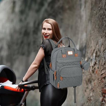 LANDICI Diaper Bag Backpack, Multifunction Baby Diaper Bags with Changing Pad, Stroller Straps & Pacifier Case, Travel Essentials Back Pack for Mom Dad Boy Girl, Large Capacity, Waterproof, Grey - color: Grey