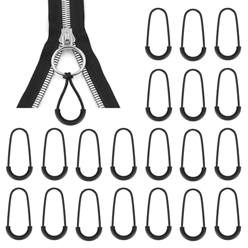 20 Pcs Heavy Duty Nylon U-Shape Zipper Pulls Replacement, Black Zipper Tags & Cord Extensions for Backpacks, Luggage, Purses, Jackets, Clothing, Easy Grip Repair