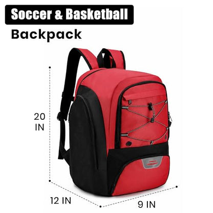 Soccer Backpack with Ball Holder,Youth soccer Bag for Basketball,Volleyball-Includes Separate Shoe Compartment&and Insulation (Red) - color: Red