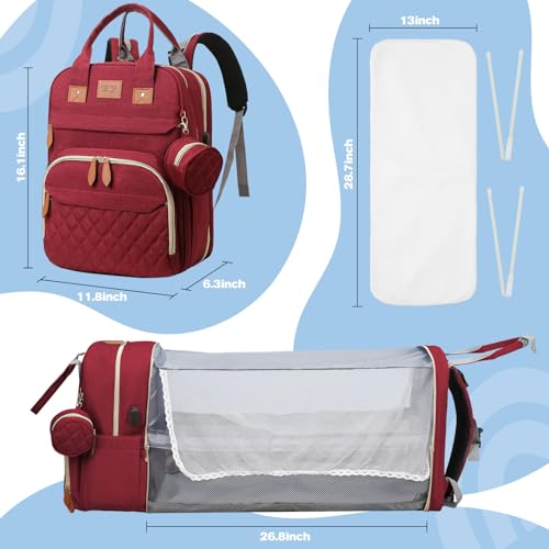 JSTPRO Diaper Bag Backpack, Large Diaper Bag with Changing Station, Baby Bag, New Mom Gifts, Lightweight Waterproof Unisex Diaper Bag with Insulated Pockets and USB Charging Port, Red - color: Red