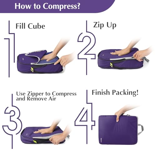 Gonex Compression Packing Cubes, 4-Piece Expandable Travel Organizers - color: 4-Purple, size: 4 Set