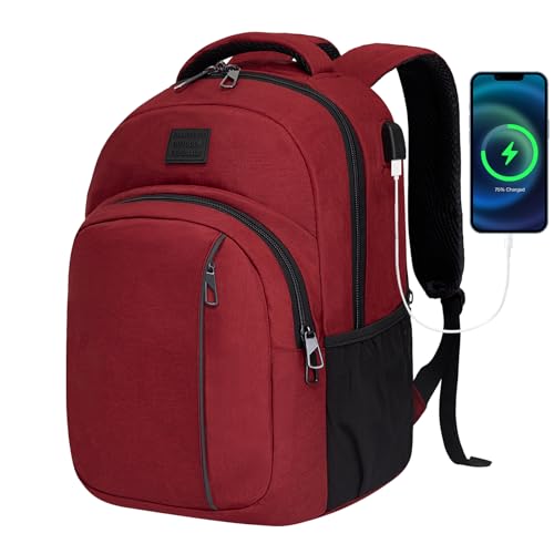 LARIPOP 15.6 Inch Laptop Backpack,30L Lightweight Oxford Travel Business Carry-On for Men Women, Water-Resistant Computer Bag with USB Charging, Anti-Theft Pocket, Luggage Strap, Ergonomic Padded Back - color: Dark Red, size: 15.6inch