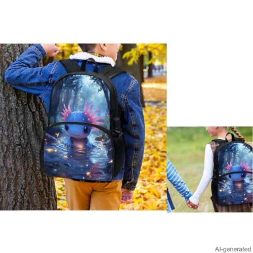 Cute Axolotl Backpack for Girls Boys Backpack with Lunch Box Water Bottle Bag and Big Pencil Case 4Pcs Set 17" Bookbag with Large Front Pocket for School Sturdy School Bag for Kids Elementary - color: Axolotl
