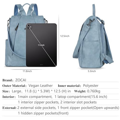 ZOCAI Backpack Purse for Women Medium Anti-Theft Backpacks Purses Design Leather Shoulder Bags with Removable Strap - color: Sky Blue
