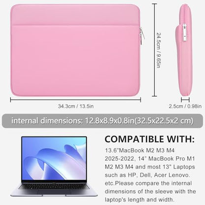13 Inch Laptop Sleeve Portable Carrying Case with Front Pocket Padded Computer Pouch Cover Compatible with MacBook Air 13.6 Inch M4 M3 M2 2025-2022, 14 Inch MacBook Pro M4 M3 M2 M1 - color: Pink, size: 13 inches