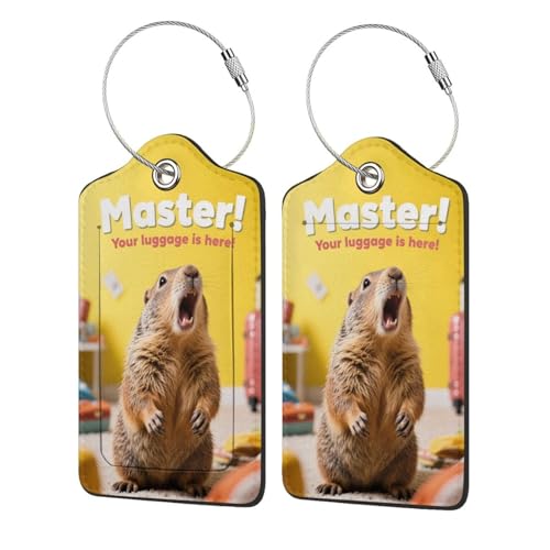 Luggage Tags for Suitcases Cute Capybara PU Leather Luggage Tags Travel Name Tags Baggage Tags for Cruise Ships Airport Travel Essentials 2 Pack - color: Yellow Capybara