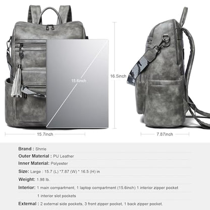 Shrrie 15.6 inch Laptop Backpack for Women,Large Leather Purse,Travel Backpacks Carry on,Water Resistant Casual Laptop Backpacks,College Backpack,Work Backpack for Women,Two-toned Deep Gray - color: Two-toned Deep Gray
