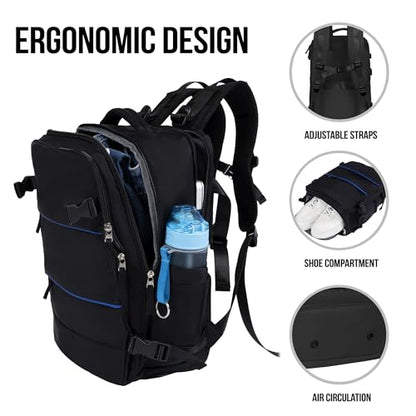 Airline Flight Approved Multifunctional Large Travel Backpack For Women Man,Travel Essentials,Carry On/Personal Item Backpack Under 18x14x8,Laptop Backpack,AntiTheft pocket,USB port