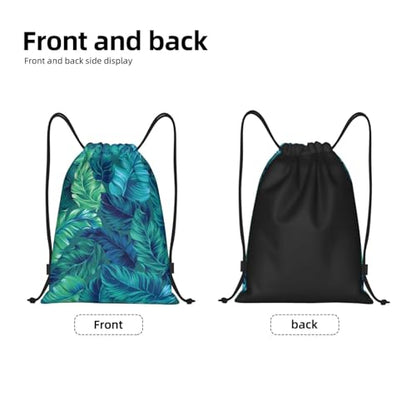 Green Tropical Palm Leaf Summer Drawstring Bags Backpack Sport Gym Sack For Men Women - color: Black16