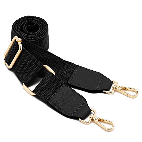 DEVPSISR Wide Shoulder Purse Strap Replacement Adjustable Belt Canvas Bag Crossbody Handbag - color: Leather Buckle-black