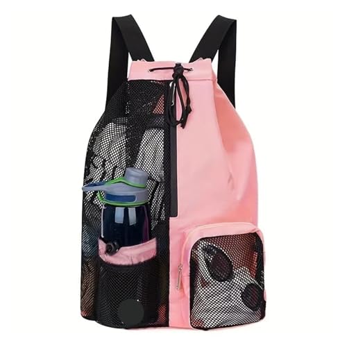 Swim Bag Mesh Drawstring Backpack With Wet Pocket Multipurpose Beach For Swimming, Gym, And Workout Gear(Pink) - color: Pink